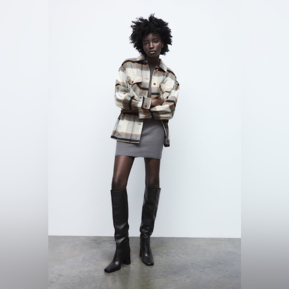 Zara Wool Blend Plaid Shacket Oversized Shirt Jacket Blogger Favorite Medium - Picture 3 of 10